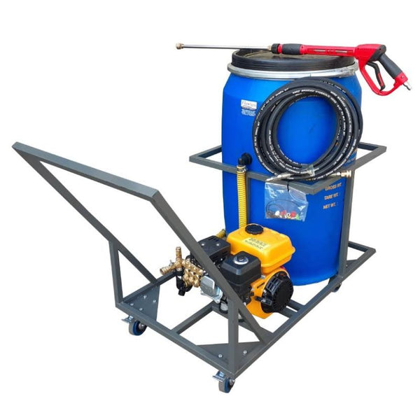 210l Pressure washer unit-6.5hp 186 bar petrol trolley unit
