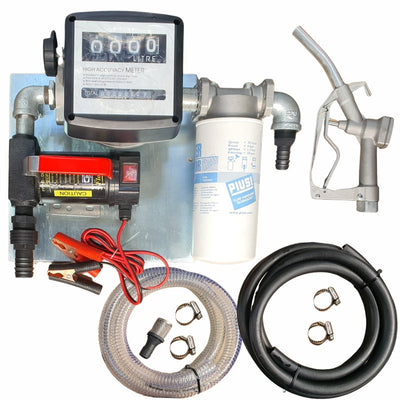 40lt -12v Diesel pump kit with water absorbent filter - Fully assembled on wall-mount plate