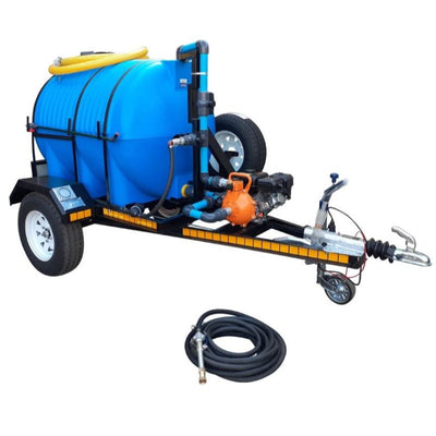 1000 litre Water bowser trailer unit - 7bar 1 outlet horizontal braked unit with spare wheel