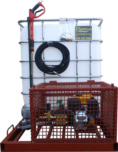 Pressure washer 186bar with pump cage 1000lt Flowbin , stationary / bakkie unit
