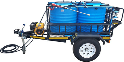 300l vertical 186bar pressure washer and 300l 2.5bar water bowser on braked trailer